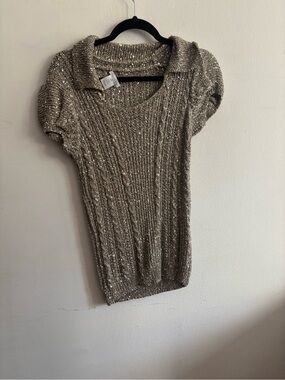 Oscar de la Renta Silver sequin sweater with a collar